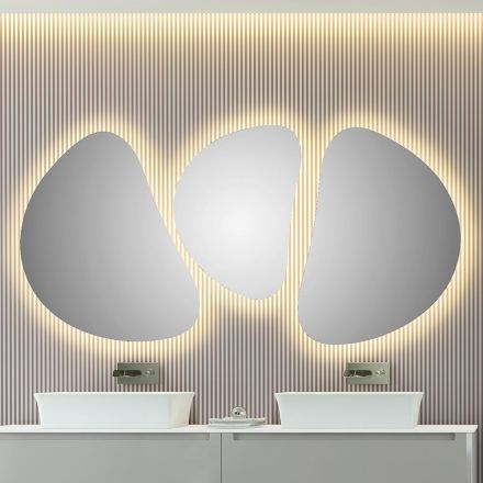 Zusammensetzung 3 Wandspiegel mit LED-Beleuchtung Made in Italy - Fagiolao Viadurini