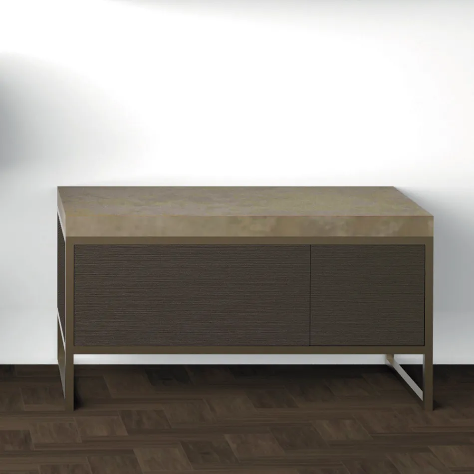 Zusammensetzung 5 freistehende Badezimmermöbel aus Metall, Ecolegno und Luxussteinzeug - Cizco Viadurini