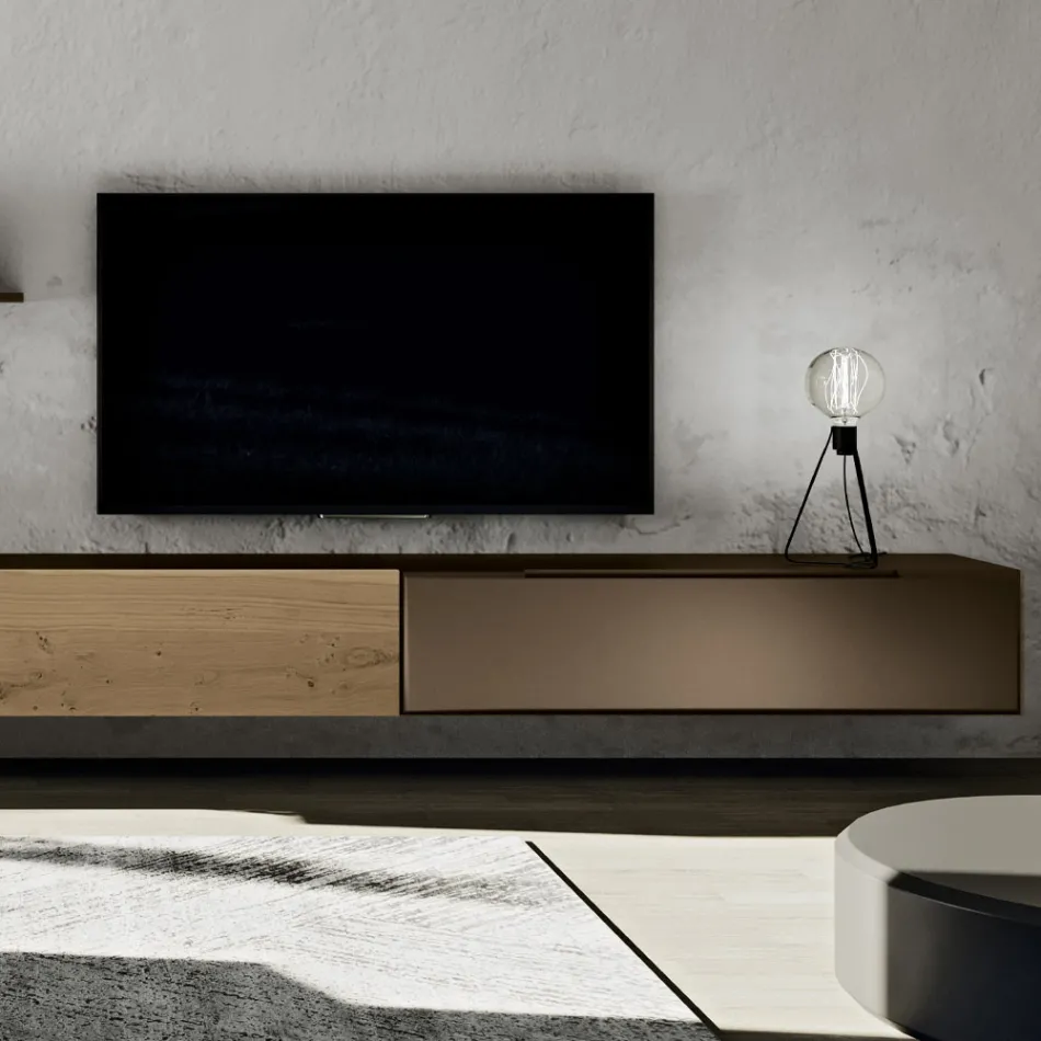 Moderne Wandkomposition in nordischer geknoteter Eiche und Eisenausführung – Iselin Viadurini