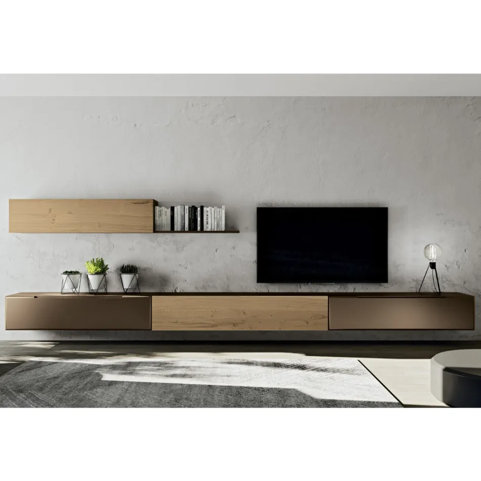 Moderne Wandkomposition in nordischer geknoteter Eiche und Eisenausführung – Iselin Viadurini