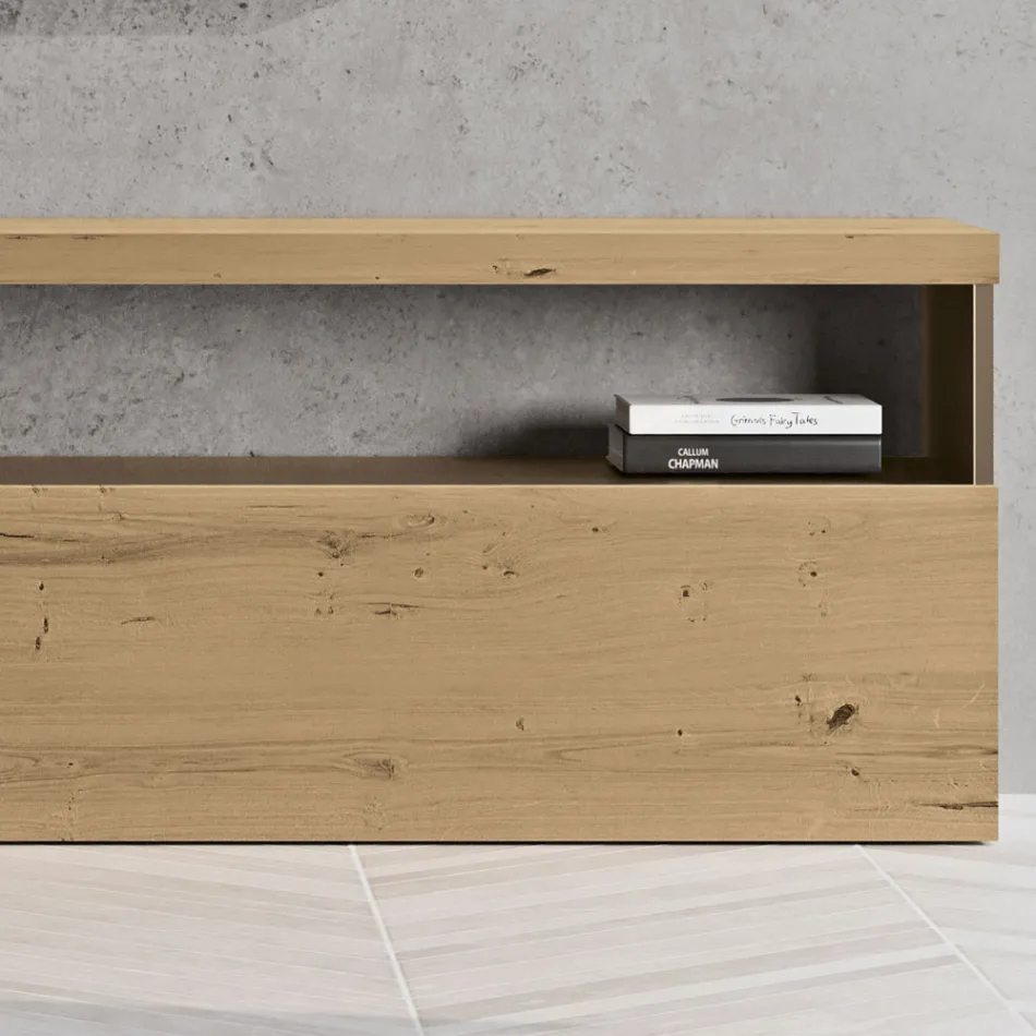 Moderne Wandkomposition in nordischer geknoteter Eiche und Eisen-Finish – Siri Viadurini