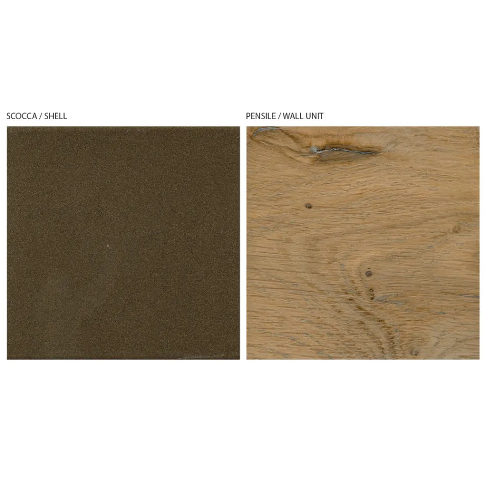 Moderne Wandkomposition in nordischer geknoteter Eiche und Eisen-Finish – Siri Viadurini