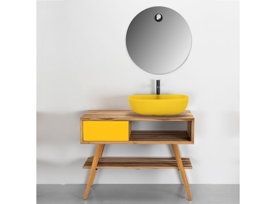 Gelbe Badezimmermöbel-Komposition mit farbigen Accessoires - Sylviane Viadurini