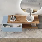 Badezimmerkomposition in Tiffany-Blau und Eiche mit Spiegel, hergestellt in Italien – Ermes Viadurini