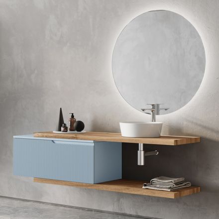 Badezimmerkomposition in Tiffany-Blau und Eiche mit Spiegel, hergestellt in Italien – Ermes Viadurini