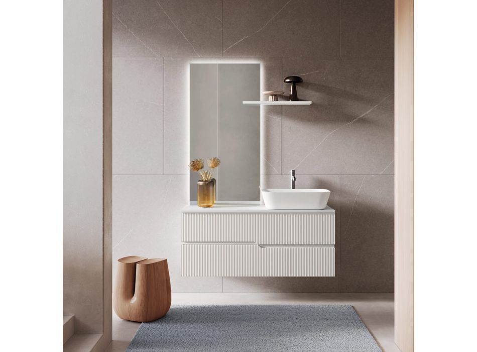 Weiße Badezimmerkomposition mit Spiegel und Regal, hergestellt in Italien – Ares Viadurini