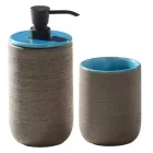 Blaue Badezimmerkomposition mit Teak-Bodenschrank und Zubehör - Sylviane Viadurini