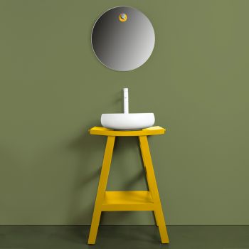 Gelbe Badezimmerkomposition mit Spiegel und Zubehör - Maryse