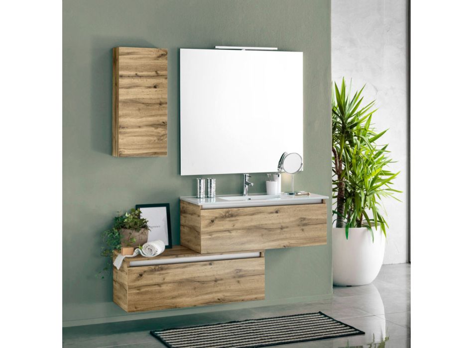 Badezimmerkomposition komplett mit Waschbecken, kratzfestem Sockel und Spiegel, hergestellt in Italien – Dream Viadurini