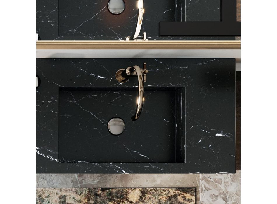 Badezimmerkomposition komplett mit Spiegel und Doppelwaschbecken, hergestellt in Italien – Palom Viadurini