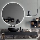 Badezimmerkomposition komplett mit Spiegel, Waschbecken, Sockel und Platte, hergestellt in Italien – Palom Viadurini