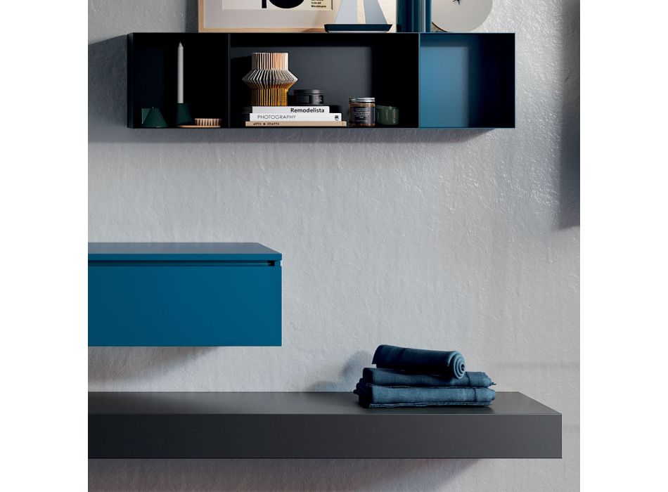 Badezimmerkomposition komplett mit Spiegel, Keramikwaschbecken, hergestellt in Italien – Palom Viadurini