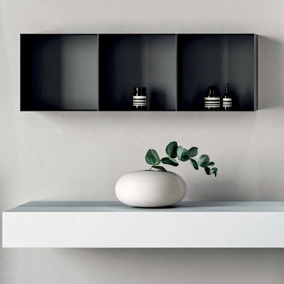 Badezimmerausstattung bestehend aus einem Regal mit Waschbecken, Wandschränken und Spiegel - Velaria Viadurini