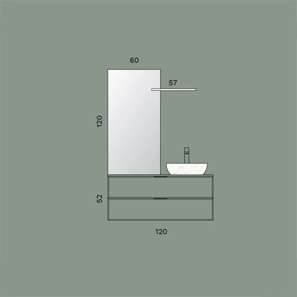 Badezimmerausstattung bestehend aus 1 Unterschrank mit 2 Schubladen, Waschbecken und Spiegel - Orione Viadurini