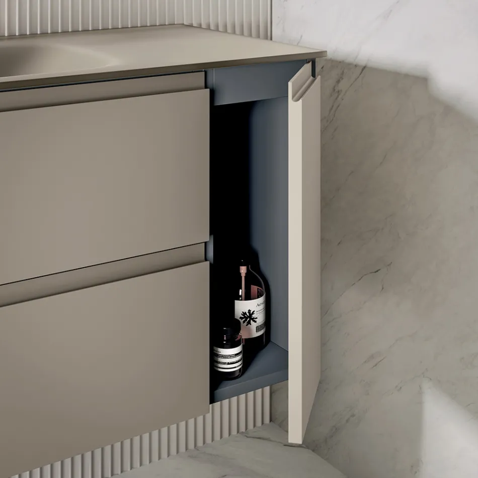 Badezimmerausstattung inklusive Unterschrank mit 2 Schubladen und 1 Tür - Titan Viadurini