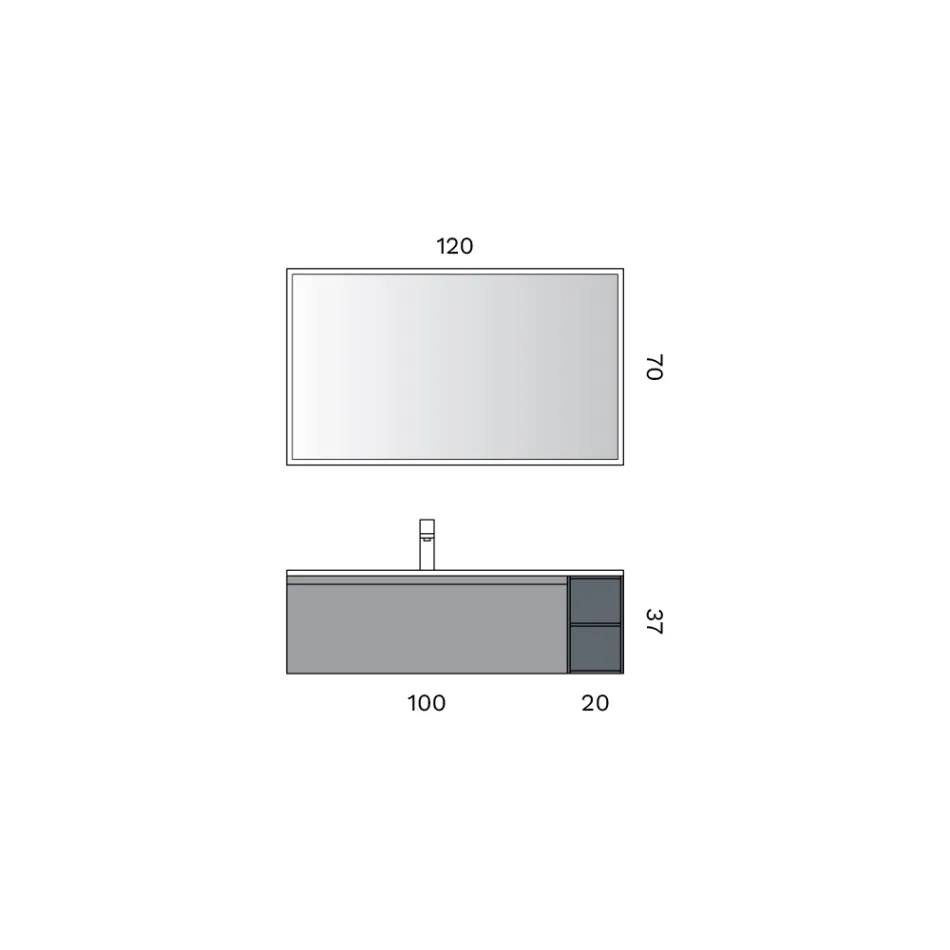 Badezimmer-Kombination mit 1 Unterschrank mit 1 Schublade und offenem Fach sowie Spiegel - Titan Viadurini