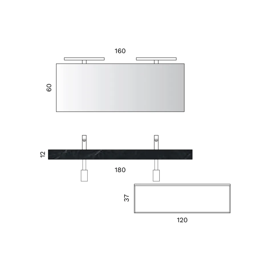 Badezimmer-Kombination mit 1 weißer Schublade, Spiegel und Marquina HPL-Regal - Velaria Viadurini