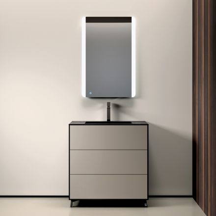 Badezimmer-Komposition mit 3 matten taubengrauen Schubladen, Spiegel und Waschbecken - Velaria Viadurini