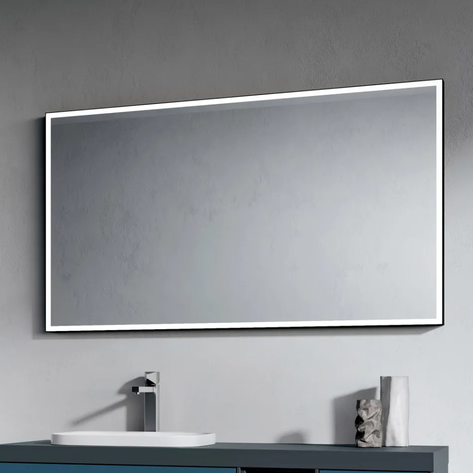 Badezimmerausstattung mit 4 Schubladen in Avio-Blau, Spiegel und Waschbecken - Velaria Viadurini