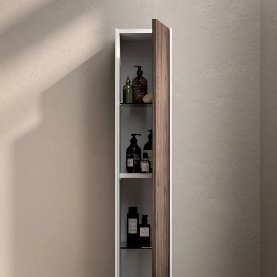 Badezimmer-Kombination mit 4 Schubladen in Rio-Eiche, Spiegel und Waschbecken - Velaria Viadurini