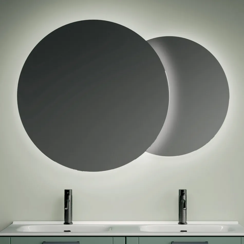 Badezimmerausstattung mit 4 salbeigrünen Schubladen, Spiegel und Waschbecken - Magnolia Viadurini