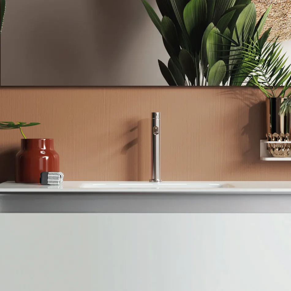 Badezimmerkomposition mit Hängesockel, Spiegel und Waschbecken Made in Italy – Dream Viadurini