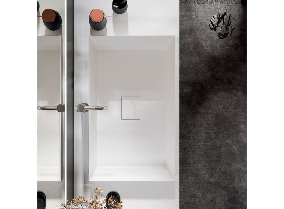 Badezimmerkomposition mit Sockel, Spiegel und Waschbecken aus Kunstharz, hergestellt in Italien – Kilos Viadurini