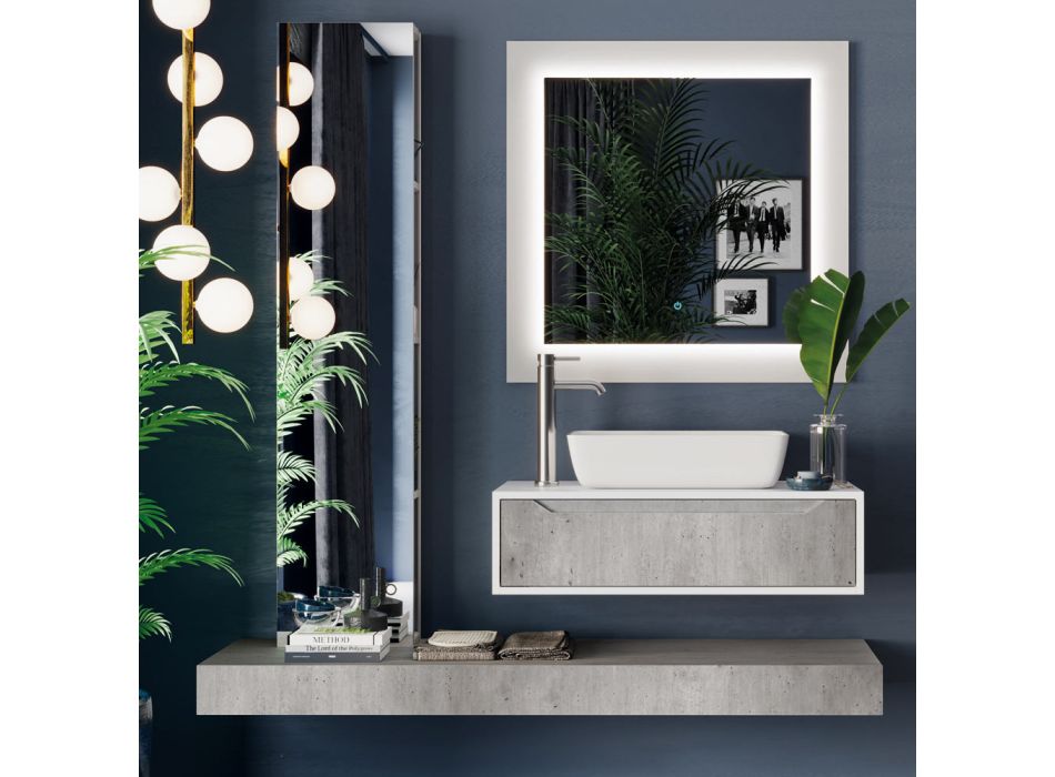 Badezimmerkomposition mit Sockel, Platte, Waschbecken und Spiegelsäule, hergestellt in Italien – Polsen Viadurini
