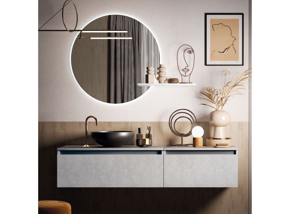 Badezimmerkomposition mit Waschbecken, Hängesockel und Spiegel Made in Italy – Dream Viadurini