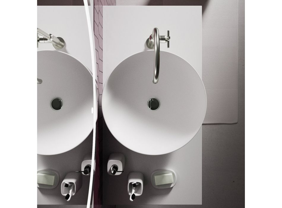 Badezimmerkomposition mit Waschbecken und Spiegel aus Harz, hergestellt in Italien – Palom Viadurini