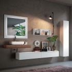 Badezimmerkomposition mit Spiegel und Keramikwaschbecken, hergestellt in Italien – Palom Viadurini
