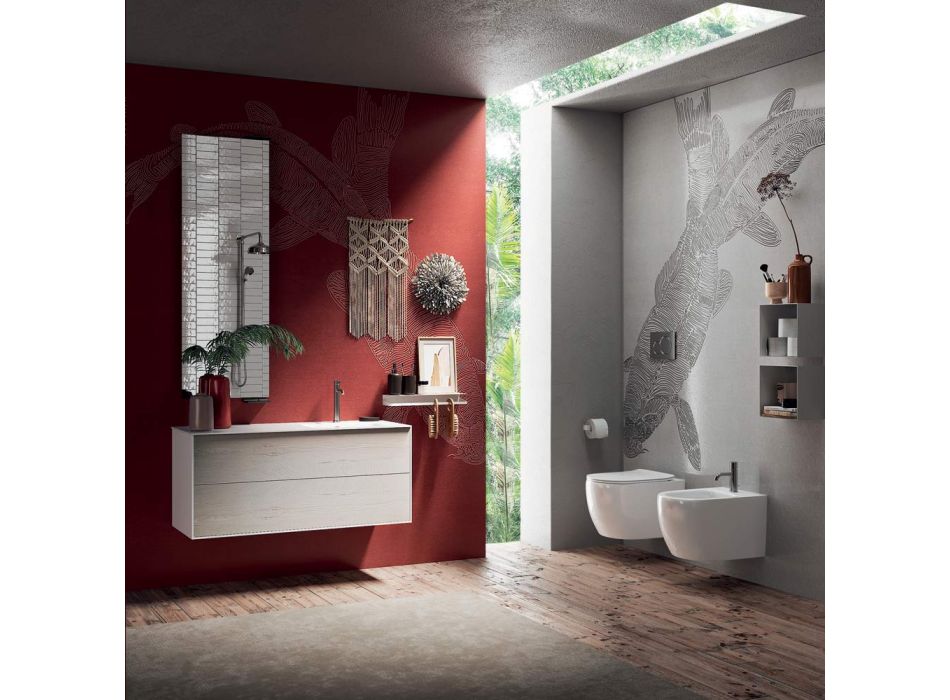 Badezimmerkomposition mit um 180° drehbarem Spiegel, Sockel und Waschbecken Made in Italy – Kilos Viadurini