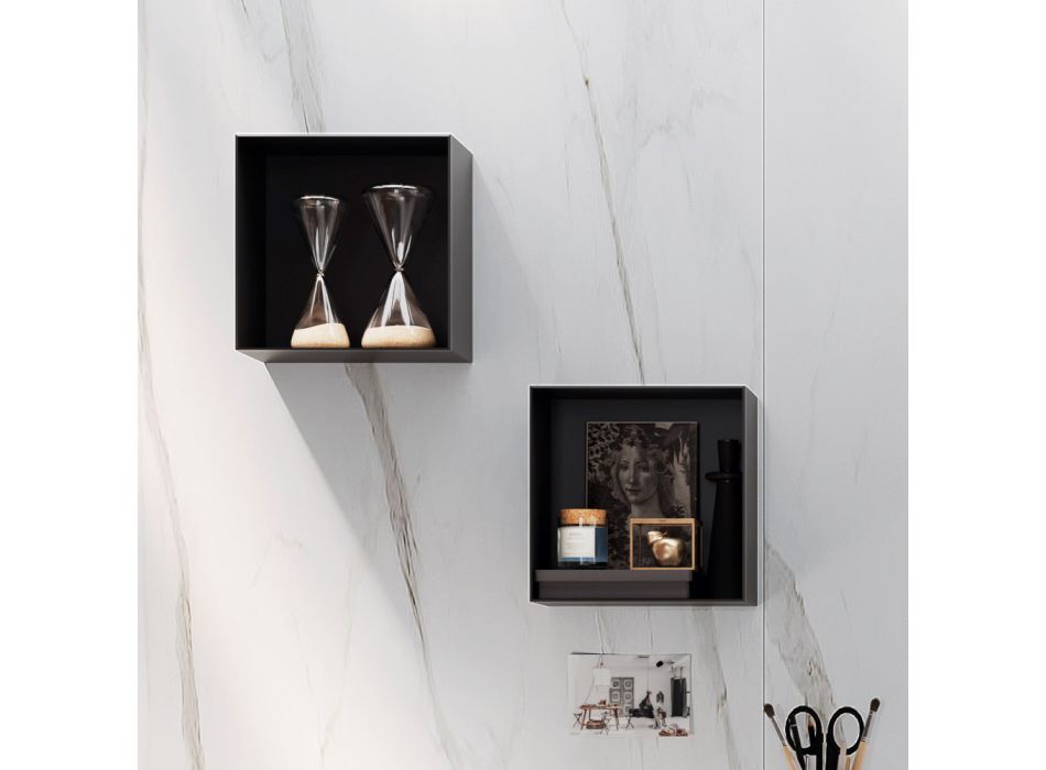 Badezimmerkomposition mit Spiegel, Harzwaschbecken und Sockel, hergestellt in Italien – Palom Viadurini