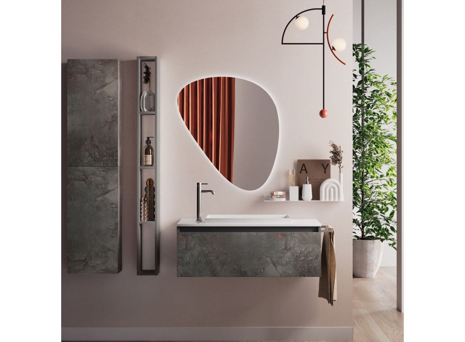 Badezimmerkomposition mit modernem Spiegel, Sockel und Waschbecken Made in Italy – Dream Viadurini