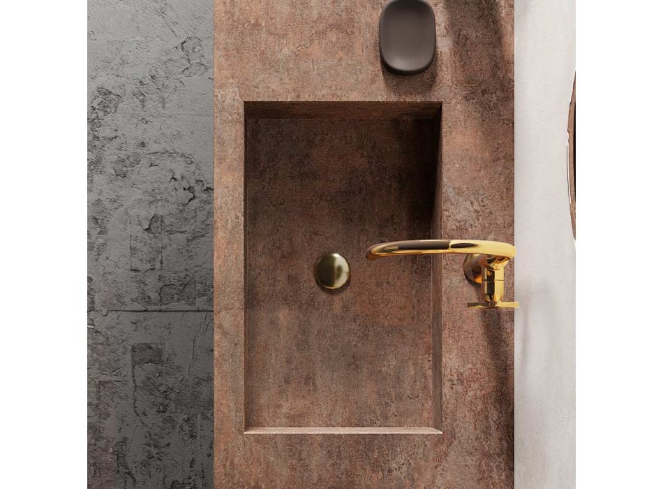 Badezimmerkomposition mit modernem Spiegel und Konsolenwaschbecken, hergestellt in Italien – Palom Viadurini