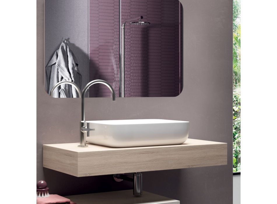Badezimmerkomposition mit geformtem Spiegel und Waschbecken, hergestellt in Italien – Palom Viadurini