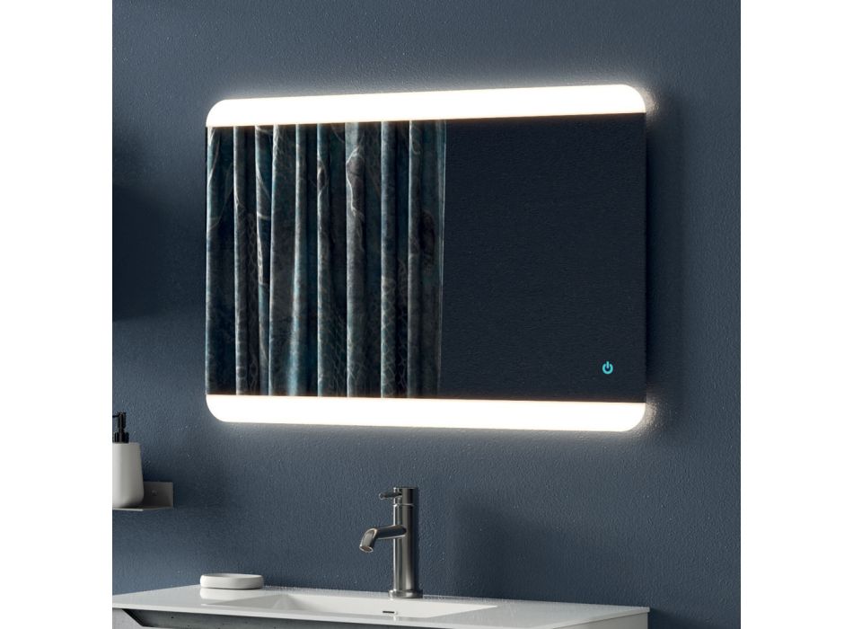 Badezimmerkomposition mit Touch-Sensor-Spiegel, lackierter Basis, hergestellt in Italien – Polsen Viadurini