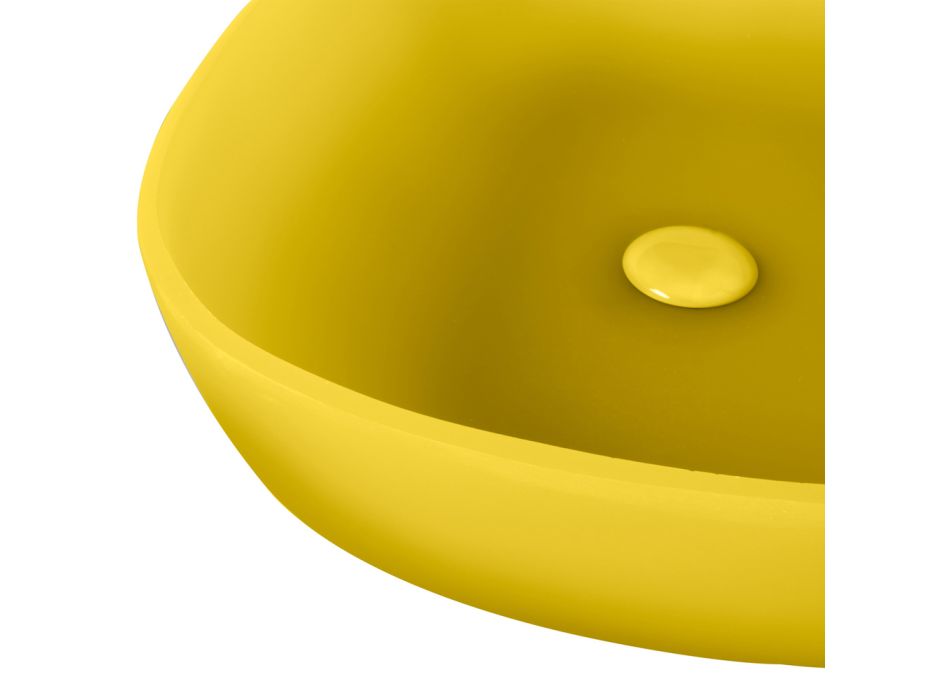 Design-Badezimmer-Komposition in gelber Farbe mit Zubehör und Spiegel - Patryk Viadurini