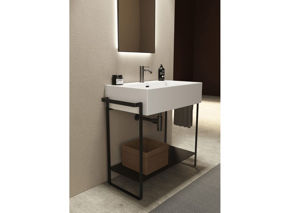 Badezimmer-Komposition Waschbecken aus Keramik und Sockel aus Stahl Made in Italy - Quadro