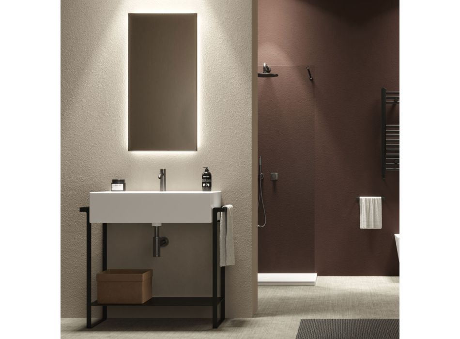 Badezimmer-Komposition Waschbecken aus Keramik und Sockel aus Stahl Made in Italy - Quadro Viadurini