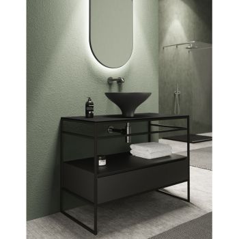Badezimmer-Komposition Waschbecken aus Keramik und Spiegel Made in Italy - Hoscar