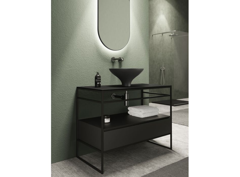 Badezimmer-Komposition Waschbecken aus Keramik und Spiegel Made in Italy - Hoscar Viadurini