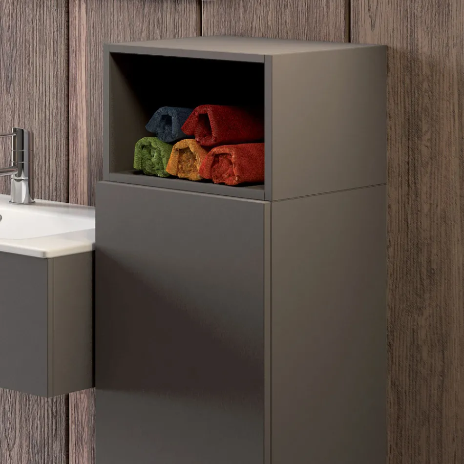 Hängende Badezimmerkomposition aus rauchgrauem Fenix, hergestellt in Italien, Neapel Viadurini