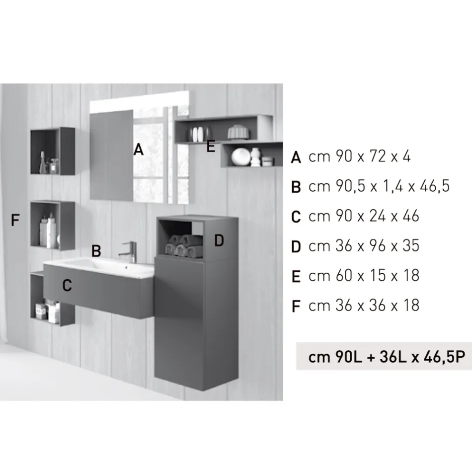 Hängende Badezimmerkomposition aus rauchgrauem Fenix, hergestellt in Italien, Neapel Viadurini