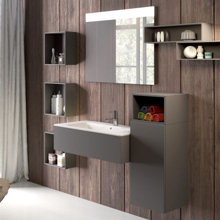 Hängende Badezimmerkomposition aus rauchgrauem Fenix, hergestellt in Italien, Neapel Viadurini