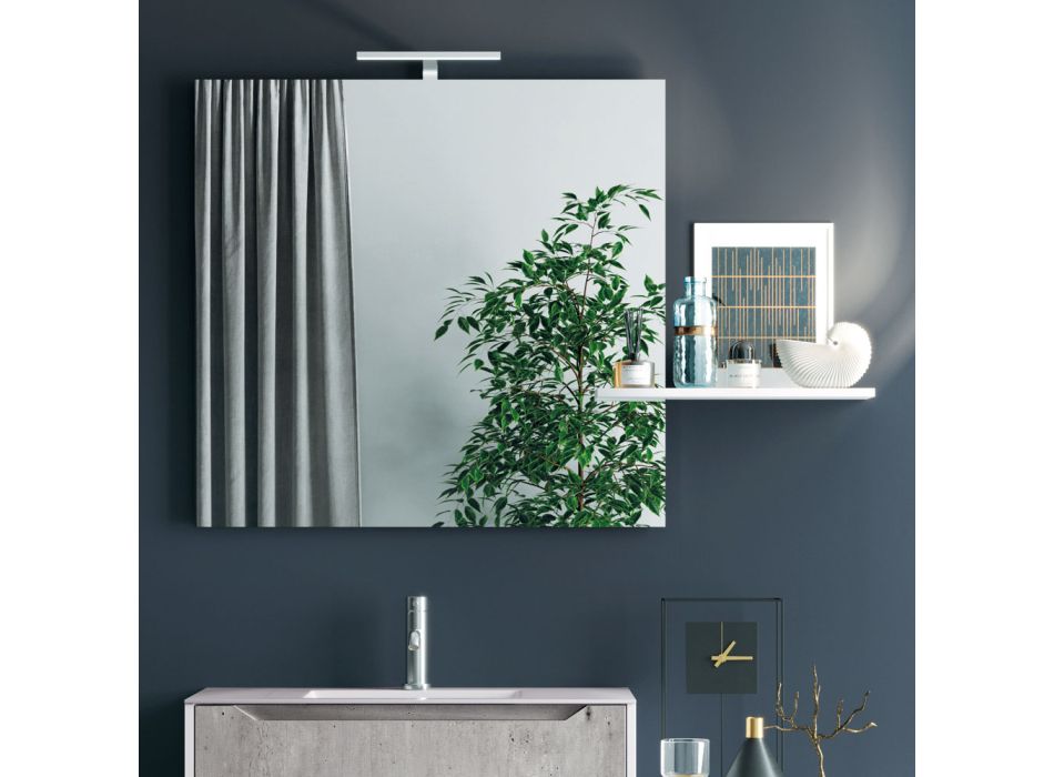 Hängende Badezimmerkomposition, Spiegel und Betonsockel, hergestellt in Italien – Polsen Viadurini
