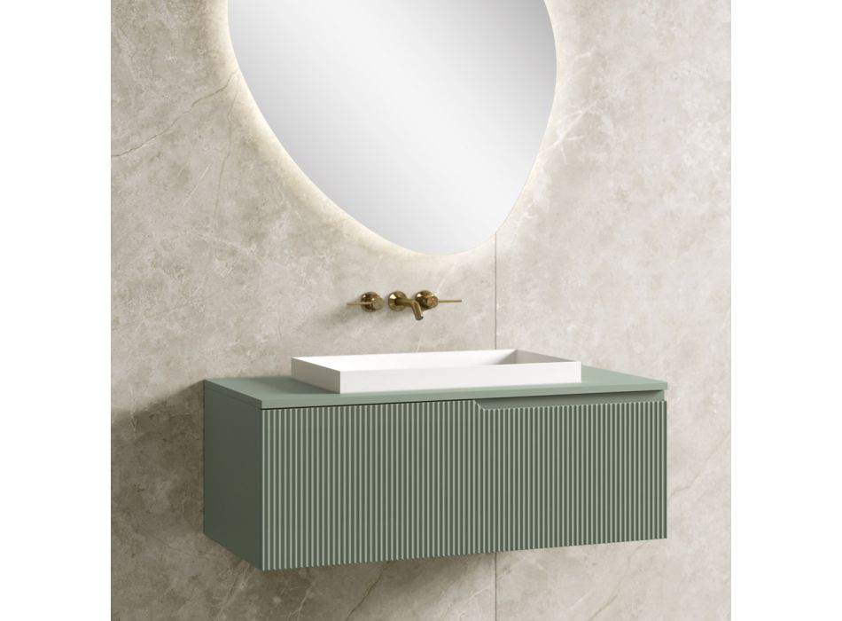Salbeigrüne Badezimmerkomposition mit Waschbecken aus Kunstharz, hergestellt in Italien – Artemide Viadurini