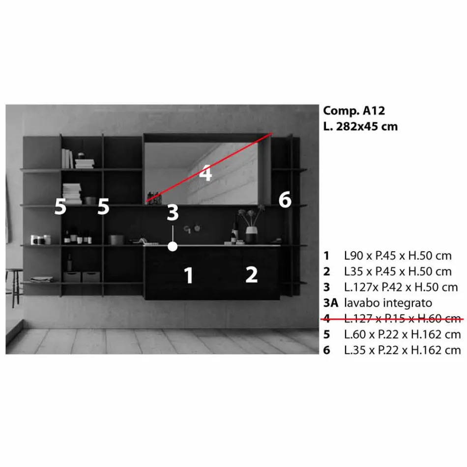 Hängende und moderne Badezimmermöbel Zusammensetzung, Design Möbel - Callisi12 Viadurini