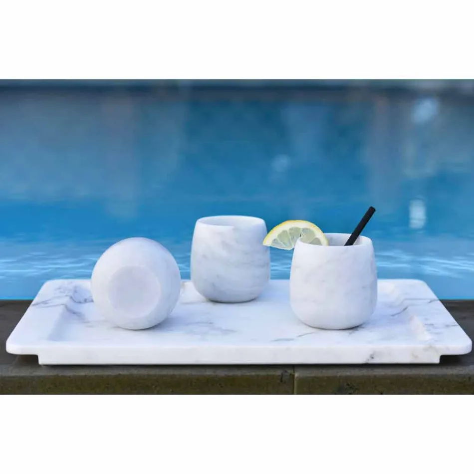 Zusammensetzung von 2 Gläsern aus weißem Carrara-Marmor Made in Italy - Dolla Viadurini