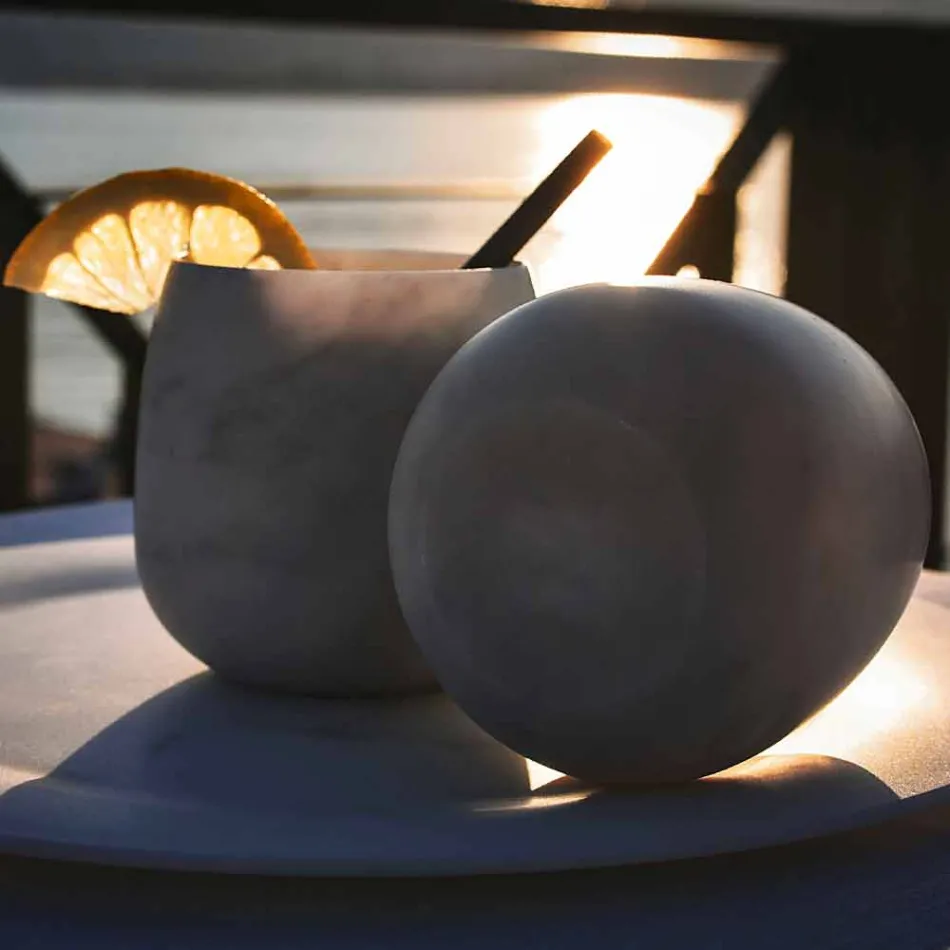 Zusammensetzung von 2 Gläsern aus weißem Carrara-Marmor Made in Italy - Dolla Viadurini